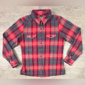 Patagonia Women's Plaid Flannel Shirt Fjord Red Size 8 Long Sleeve Button Up